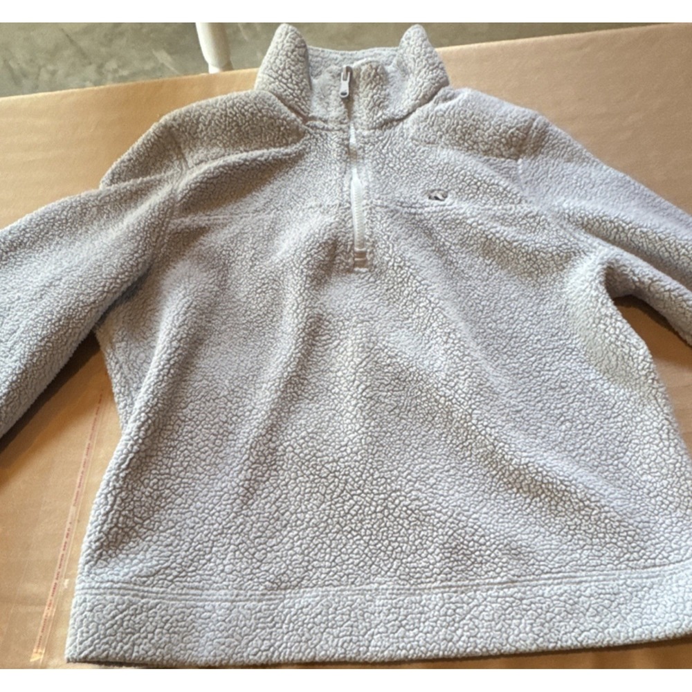 vineyard vines Men's M Gray Sherpa 1/4 Zip Pullover Sweater Long Sleeve Logo
